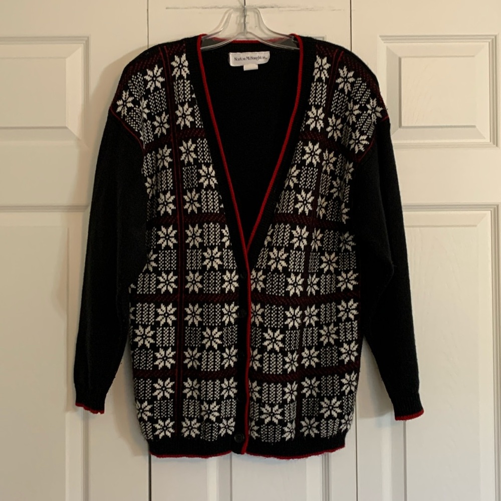 VTG Holiday Christmas Winter Sz S Norton McNaughton Cardigan Sweater Oversize H1